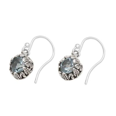 Alternate image for Petite Blue Topaz Floral Earrings in Sterling Silver Petite Frangipani Flowers