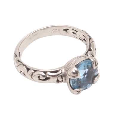 Alternate image for Blue Topaz Single Stone Ring Crafted in Bali Temple Heirloom