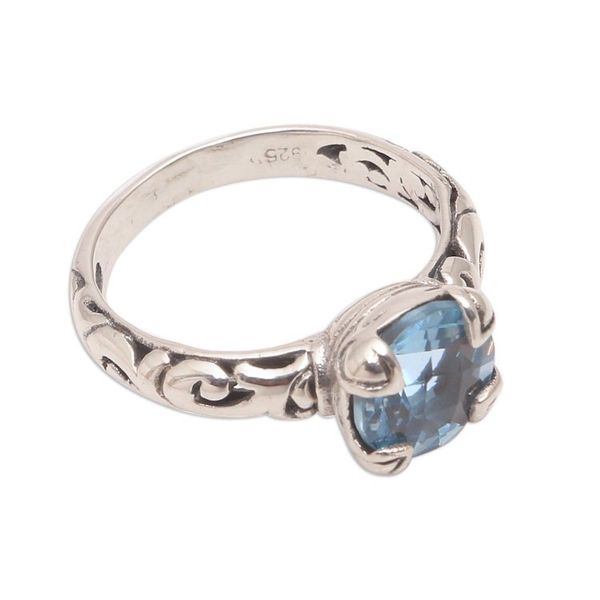 Alternate image for Blue Topaz Single Stone Ring Crafted in Bali Temple Heirloom