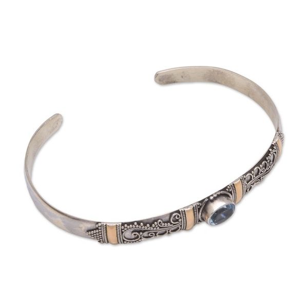 Alternate image for Blue Topaz 18K Gold Accent on Sterling Silver Cuff Bracelet Fanciful Fronds