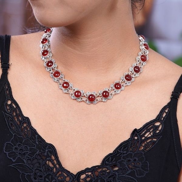 Alternate image for Sterling Silver Carnelian Statement Necklace Radiant Queen