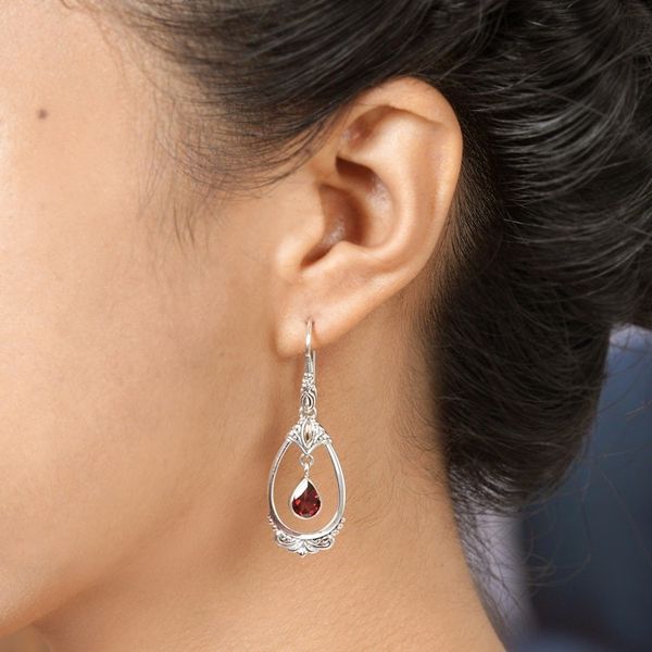Alternate image for Sterling Silver Garnet Earrings with Gold Accents Victoriana