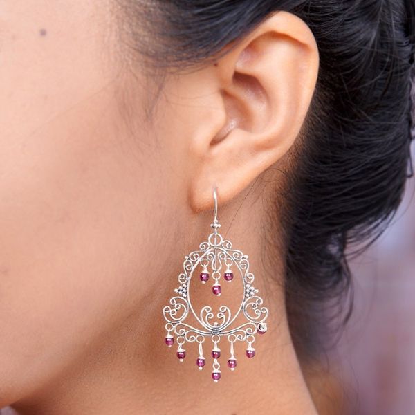 Alternate image for Garnet Sterling Silver Filigree Earrings Smiling Clown