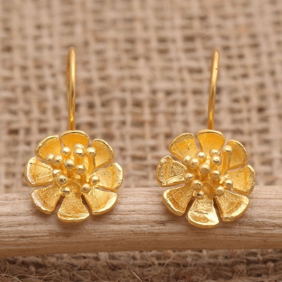 Hand Made Gold-Plated Floral Drop Earrings 'Verbena Flower'