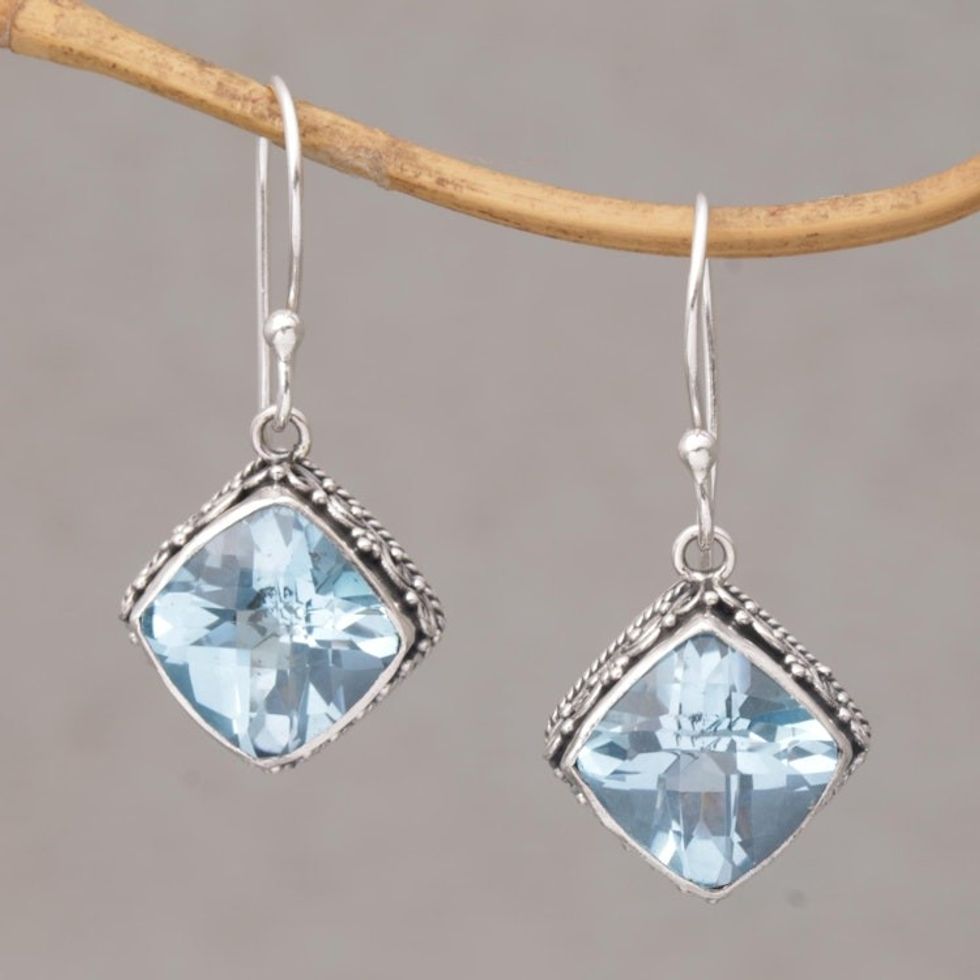 Blue Topaz and Silver Bubble Motif Dangle Earrings from Bali 'Eyes of Pura'