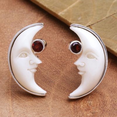 Alternate image for Garnet Crescent Moon Button Earrings from Bali Moon Awakening