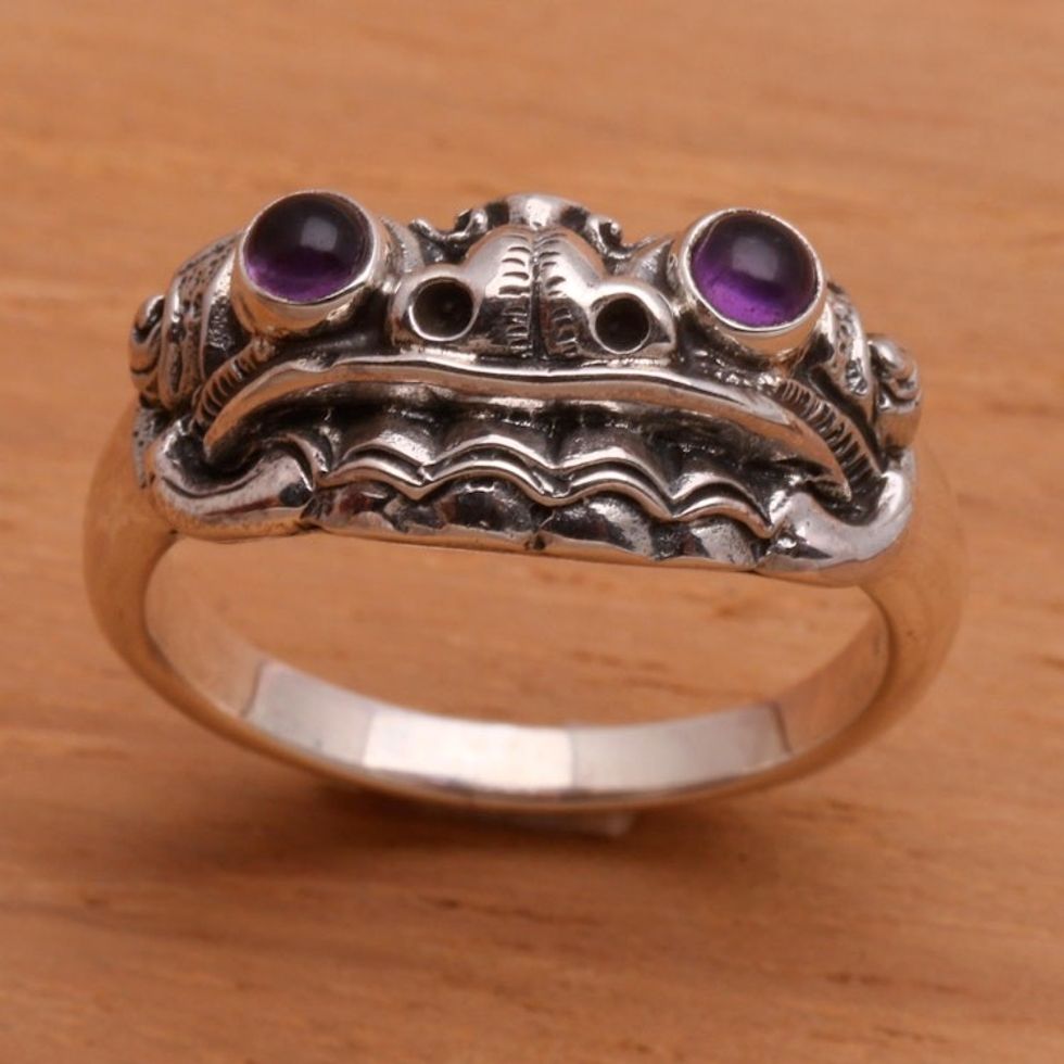 Men's Artisan Crafted Sterling Silver and Amethyst Ring 'Immortal Eclipse'