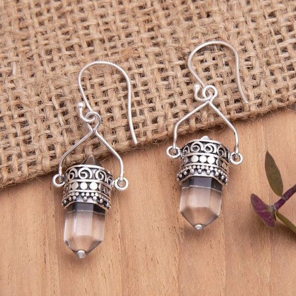 Alternate image for Traditional Dangle Earrings with Natural Clear Quartz Gems Strive for Justice