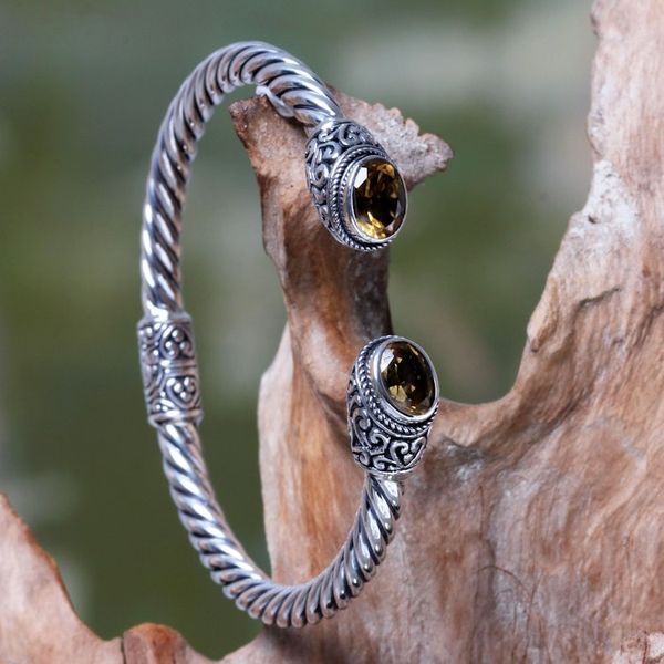 Alternate image for Sterling Silver Hinged Cuff Bracelet with Citrines Bali Splendor
