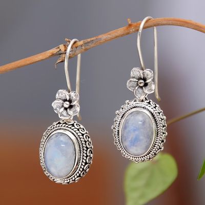 Alternate image for Traditional Natural Rainbow Moonstone Dangle Earrings Queen Moonlight