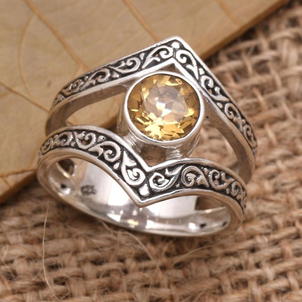 One Carat Citrine and Silver Cocktail Ring 'Crown of Sunshine'