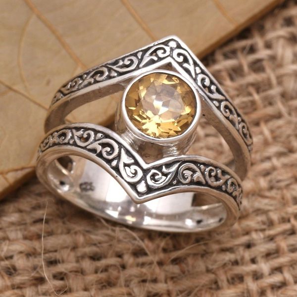 Alternate image for One Carat Citrine and Silver Cocktail Ring Crown of Sunshine