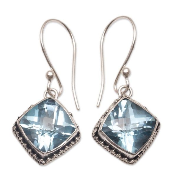 Alternate image for Blue Topaz and Silver Bubble Motif Dangle Earrings from Bali Eyes of Pura
