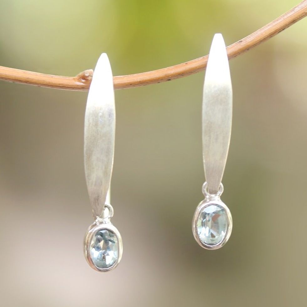 Elliptical Blue Topaz Dangle Earrings from Bali 'Elegant Ellipses'