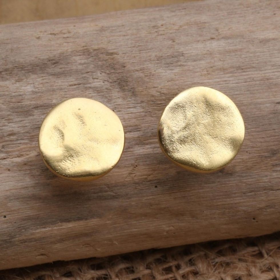 Handcrafted Gold-Plated Stud Earrings 'Kerupuk'