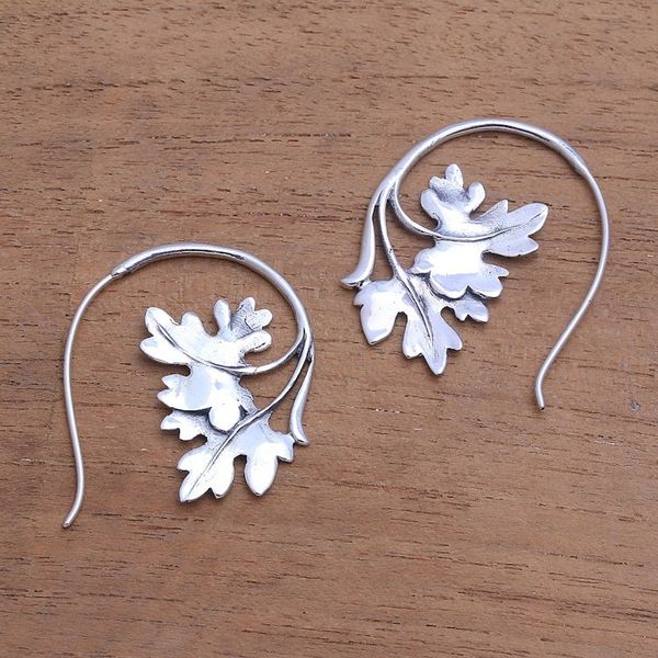 Alternate image for Leaf-Shaped Sterling Silver Drop Earrings from Bali Leafy Canopy