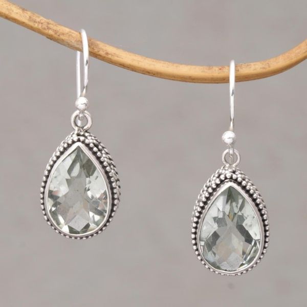 Alternate image for Prasiolite and Silver Teardrop Dangle Earrings from Bali Sparkling Spring