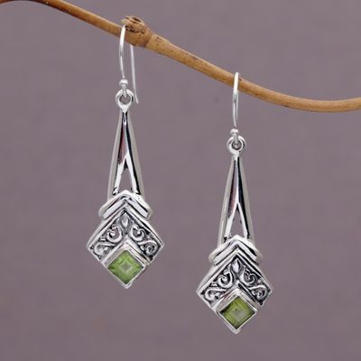 Alternate image for Peridot and Sterling Silver Dangle Earrings from Indonesia Bali Gleam