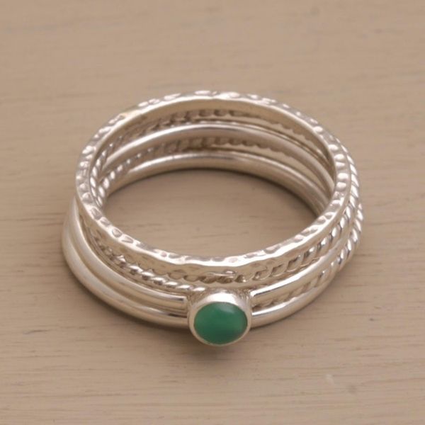 Alternate image for Sterling Silver and Green Agate Stacking Rings Set of 5 As One