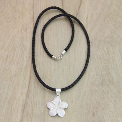 Alternate image for Hand Crafted Womens Floral Sterling Silver Necklace Frangipani