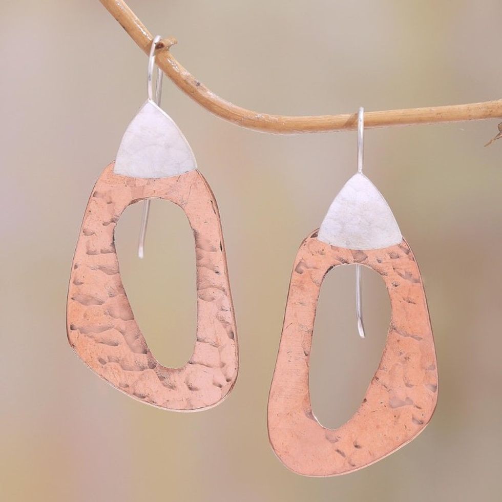 Sterling Silver and Glistening Copper Dangle Earrings 'Glistening Lakes'