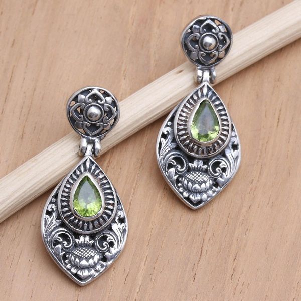 Alternate image for Sterling Silver and Peridot Dangle Earrings Lotus Lake in Green