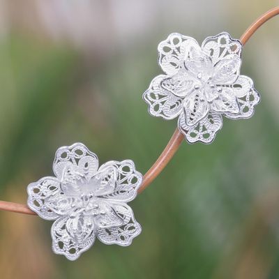 Alternate image for Sterling Silver Filigree Earrings Crafted by Hand in Bali Filigree Magnolia