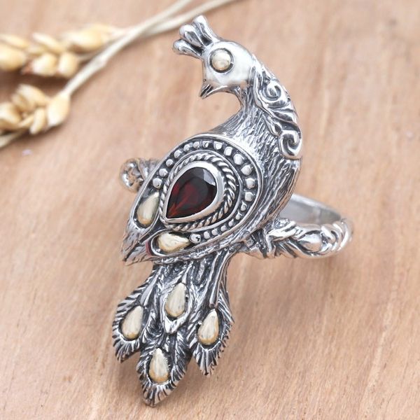 Alternate image for Artisan Crafted Garnet Ring Peacock on Parade