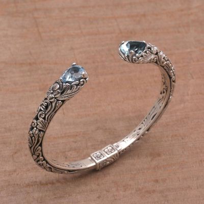 Alternate image for Floral Blue Topaz and Silver Cuff Bracelet from Bali Transcendent Forest