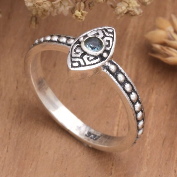 Alternate image for Balinese Blue Topaz and Sterling Silver Cocktail Ring Blue Glance