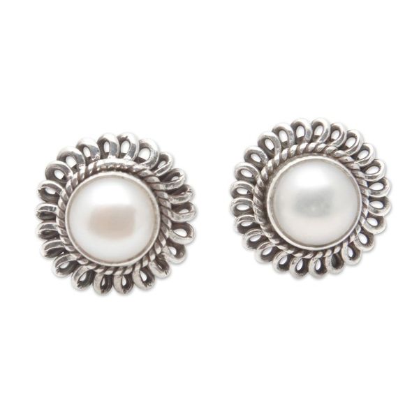 Alternate image for Sterling Silver Stud Earrings with White Cultured Pearls Bright Destiny