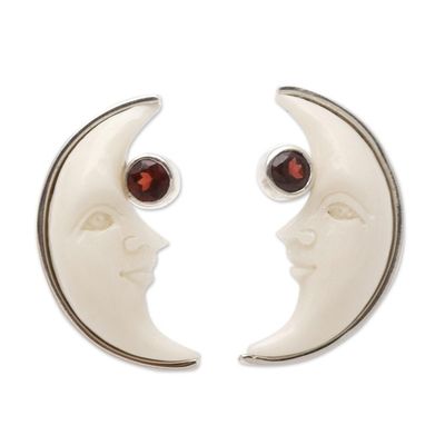 Alternate image for Garnet Crescent Moon Button Earrings from Bali Moon Awakening