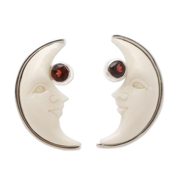 Alternate image for Garnet Crescent Moon Button Earrings from Bali Moon Awakening
