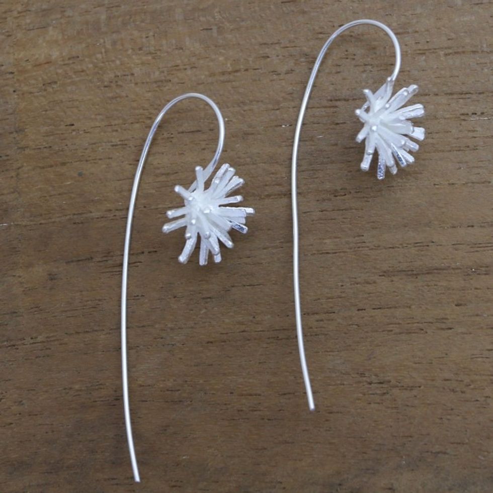 Modern Sterling Silver Drop Earrings Crafted in Bali 'Coral Glisten'