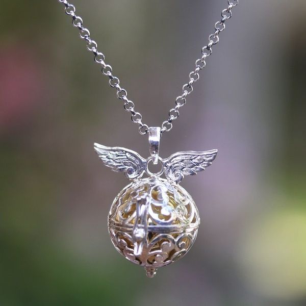 Alternate image for Handmade Angel Wing Sterling Silver Harmony Ball Necklace Wings of an Angel