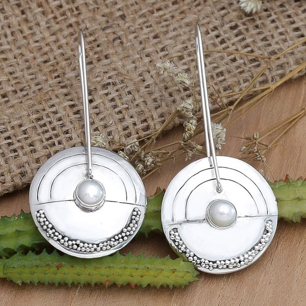 Alternate image for Modern Pearl Sterling Silver Drop Earrings Moonlight Sand