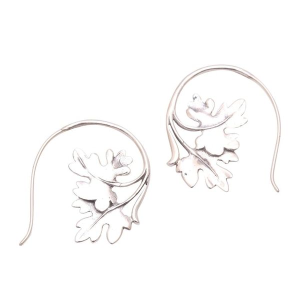 Alternate image for Leaf-Shaped Sterling Silver Drop Earrings from Bali Leafy Canopy