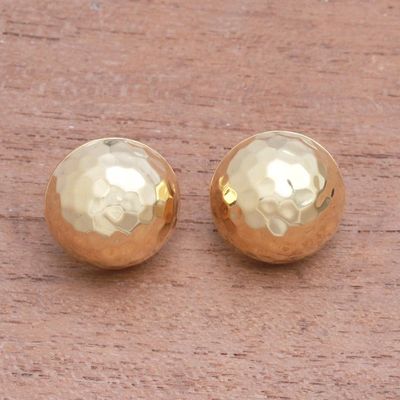 Alternate image for Domed Gold Plated Sterling Silver Button Earrings from Bali Hammered Domes