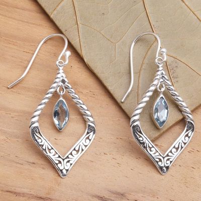 Alternate image for Sterling Silver and Blue Topaz Fair Trade Balinese Earrings Island Queen