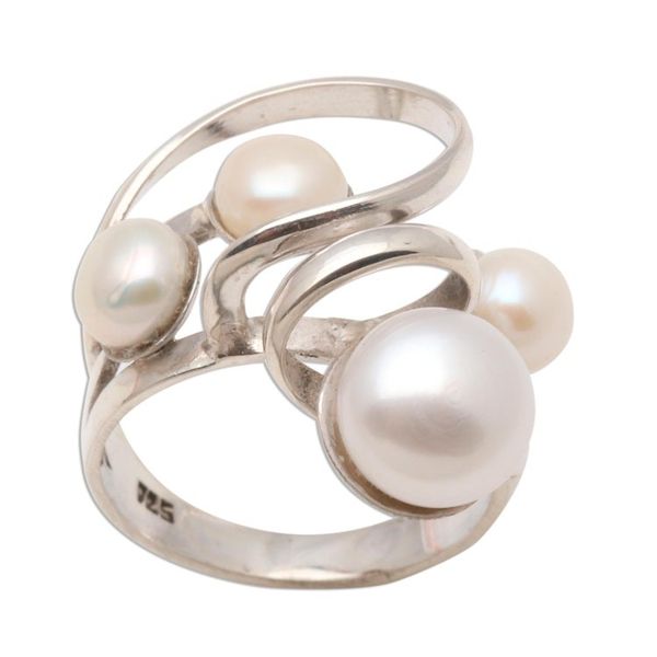 Alternate image for Creamy White Cultured Pearl Cocktail Ring Wave Crest