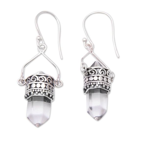 Alternate image for Traditional Dangle Earrings with Natural Clear Quartz Gems Strive for Justice