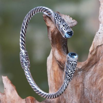 Alternate image for Blue Topaz on Sterling Silver Hinged Cuff Bracelet from Bali Beacon of Light