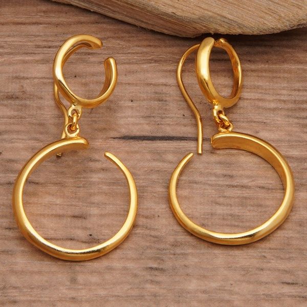 Alternate image for Modern 18k Gold-Plated Brass Dangle Earrings with Hoops Radiant Full Moon