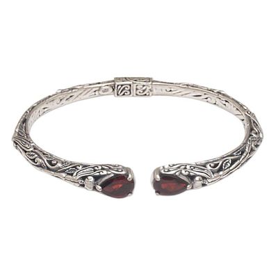 Alternate image for Balinese Sterling Silver and Garnet Hinged Cuff Bracelet Looking for You