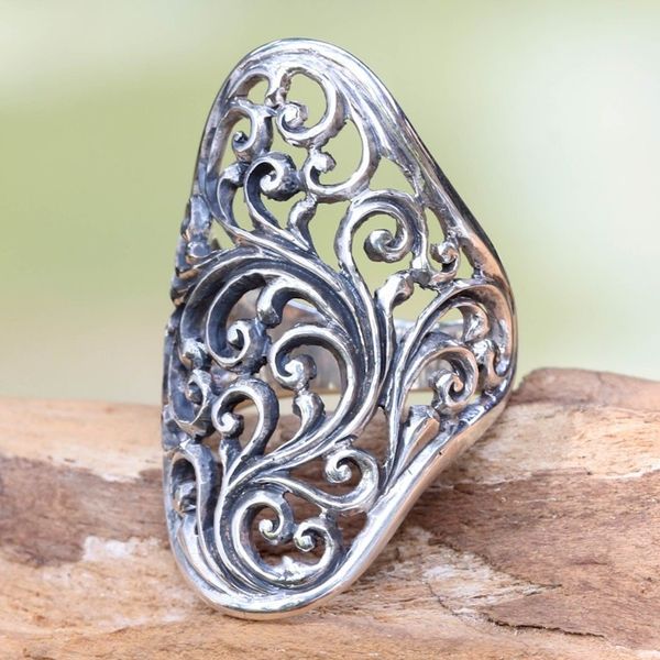 Alternate image for Hand Crafted Sterling Silver Cocktail Ring from Indonesia Sukawati Fern