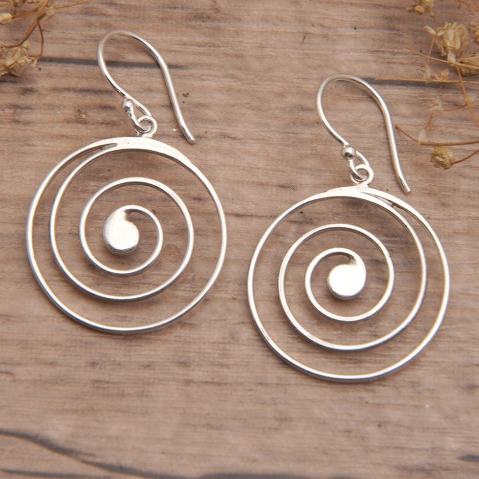 Polished Classic Spiral Sterling Silver Dangle Earrings 'Classic Spirals'