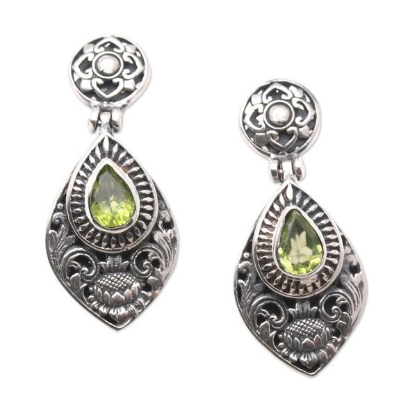 Alternate image for Sterling Silver and Peridot Dangle Earrings Lotus Lake in Green