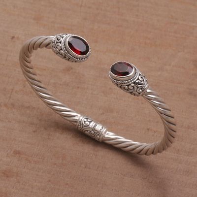 Main image for Sterling Silver and Faceted Garnet Hinged Cuff Bracelet Fiery Royalty