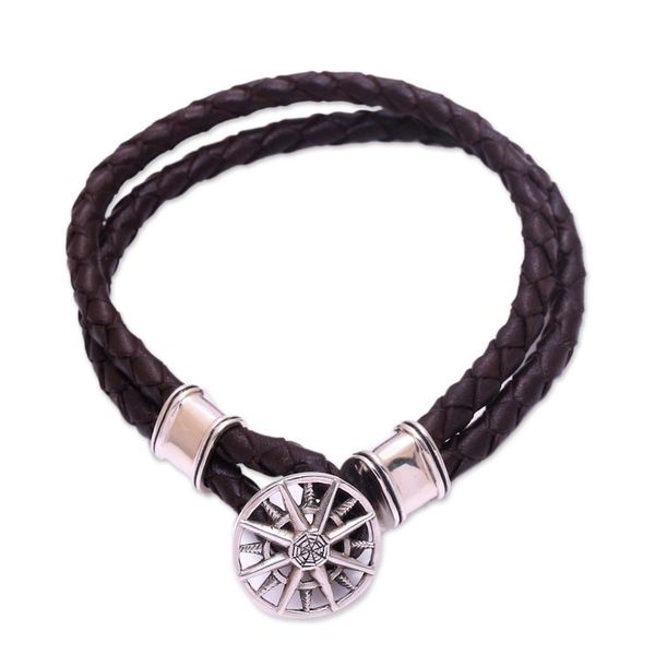 Alternate image for Leather Braided Cord Bracelet with a Sterling Silver Compass True North