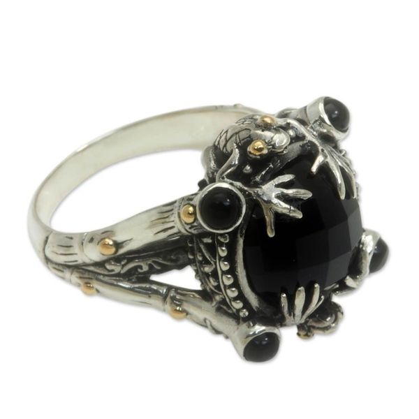 Alternate image for Onyx Sterling Silver Ring with Gold Accents Tropical Frogs